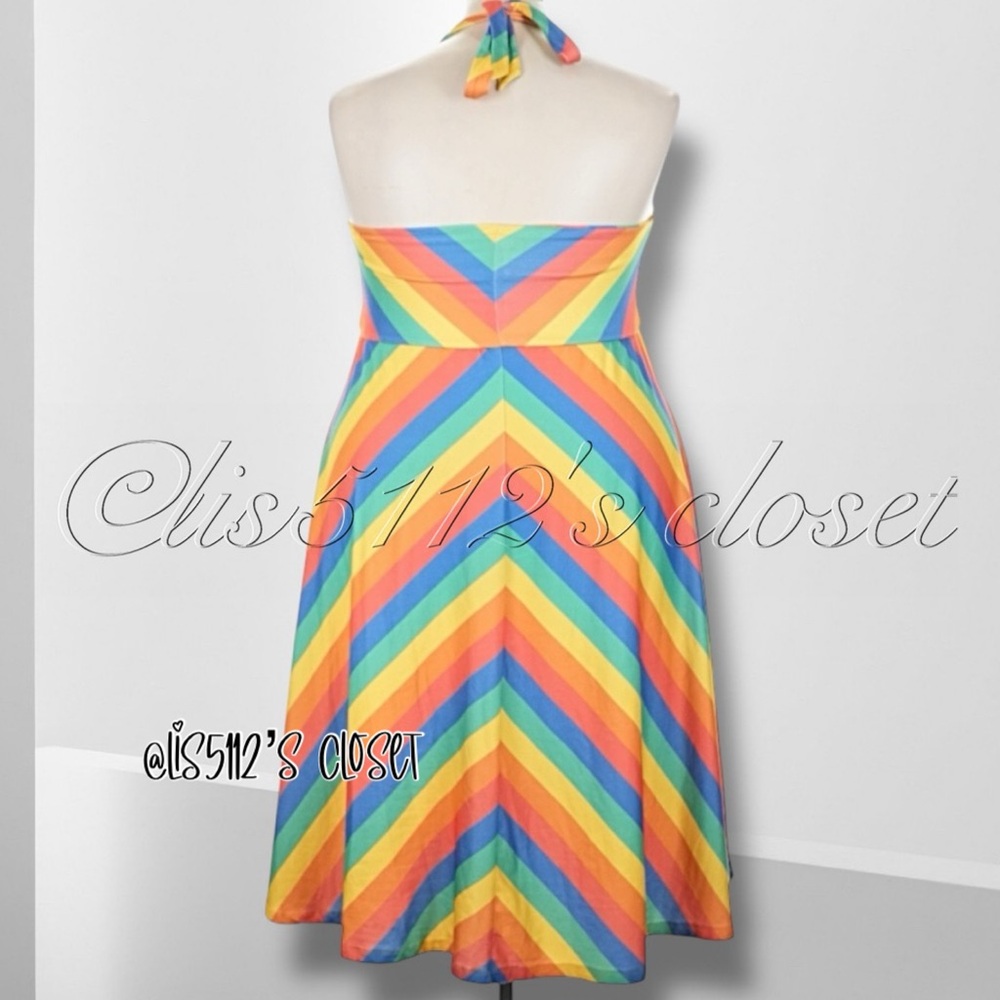 ModCloth Rainbow Chevron Stripe Halter Pinup Swing Dress 2X - Picture 4 of 11